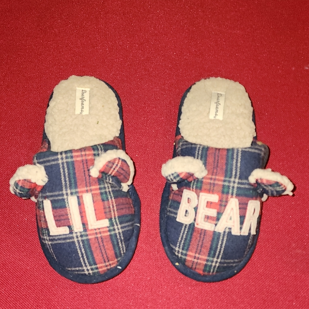 BearPaw Navy and Red Plaid Kids Slippers